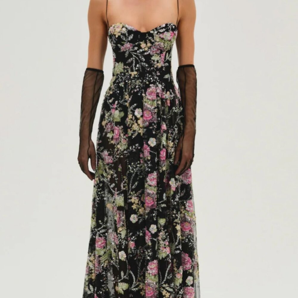 For Love & Lemons: Black Sequin Fairy Floral Dress